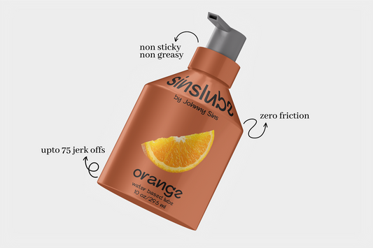 Orange flavored masturbation lube bottle by Johnny Sins